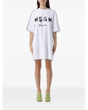 MSGM Mini Logo-Print T-Shirt Dress - White
