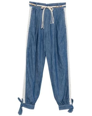 Zimmermann Pantalon Orné De Dentelle À Lien De Resserrage - Bleu