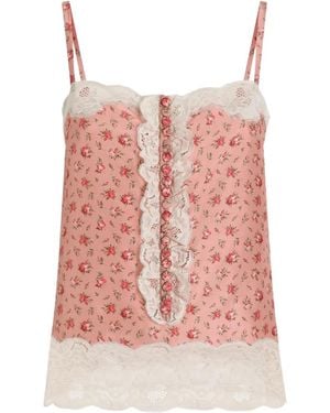 Dolce & Gabbana Floral-Print Lace-Trim Top - Pink