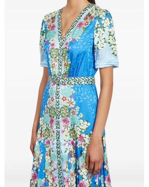 Saloni Lea Jurk Met Bloemen - Blauw