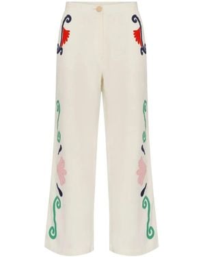 Carolina K Sam Embroidered Wide-Leg Trousers - White