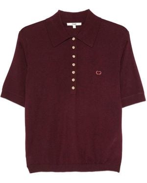 Maje Short-Sleeve Polo Top - Red