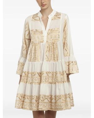 Greek Archaic Kori Embroidered Tiered Dress - Natural