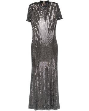 Self-Portrait Embellished Short-Sleeve Midi Dress - Grey