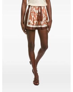 Brunello Cucinelli Floral-Print Drawstring Shorts - Orange