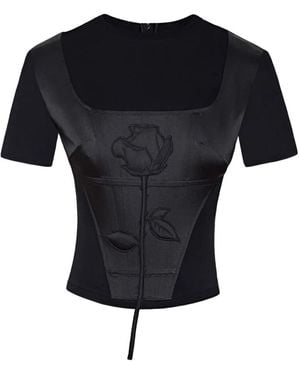 SEEN USERS Camiseta Blooming Belle Con Rosa Bordada - Negro