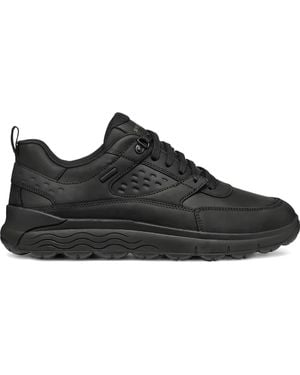Geox Spherica Leisure Perforated Leather Lace-Up Trainers - Black