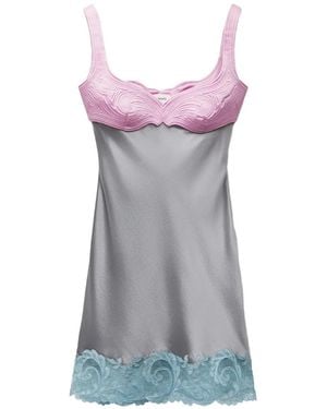 Versace Vestido Corto Cady Con Ribete De Encaje - Morado