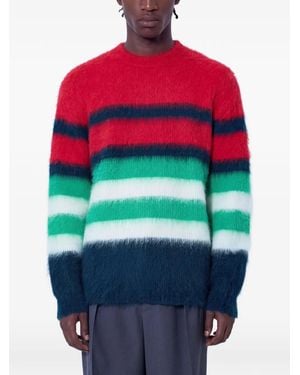 Lacoste Runway Striped Brushed Alpaca Blend Piqué Sweater - Red