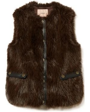 Twinset Faux-Fur Buttoned Gilet - Brown