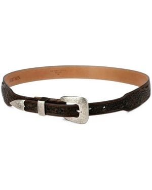 Stetson Croc-Effect Floral-Tooled Belt - White
