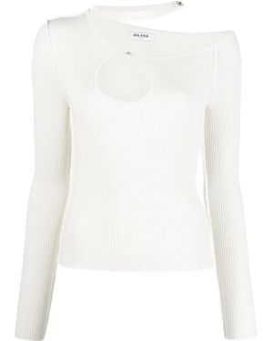 Julfer Kylie Cut-Out Ribbed-Knit Top - White