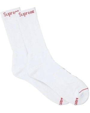 Supreme X Hanes Lot De Quatre Paires De Chaussettes Crew - Blanc