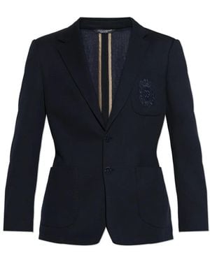 Dolce & Gabbana Embroidered-Logo Single-Vent Blazer - Blue
