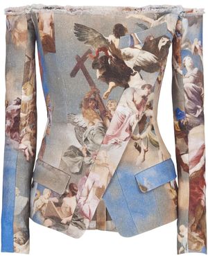 Balmain Sky-Print Off-The-Shoulder Jacket - Multicolour