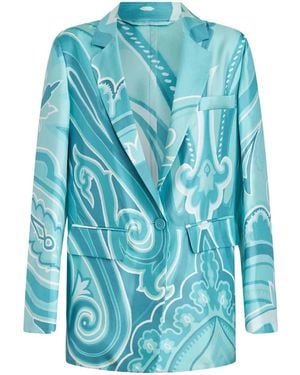 Etro Swirl-Print Silk Blazer - Blue