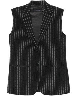 KARL LAGERFELD Logo-Pinstripe Tailored Sleeveless Blazer - Black