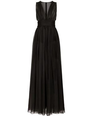 Dolce & Gabbana Pleated Semi-Sheer Gown - Black