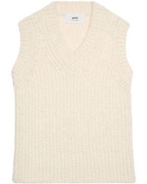 Ami Paris Chaleco De Canalé Con Cuello En V - Neutro