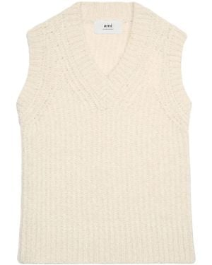 Ami Paris Ribbed V-Neck Vest - Natural