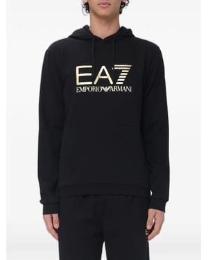 EA7 Logo-Print Cotton Hoodie - Black