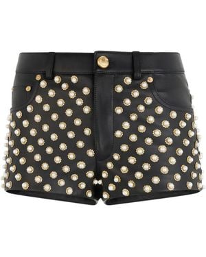 Roberto Cavalli Short En Cuir À Ornements De Perles - Black