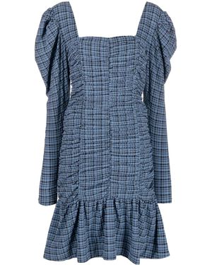 Ganni Seersucker Mini Dress - Blue