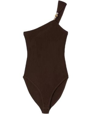 Sandro Bead-Detail Asymmetric Bodysuit - Brown