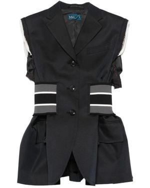 Kolor Frayed-Edge Ribbed-Waist Gilet - Black