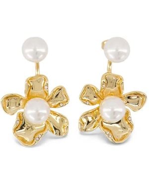 Self-Portrait Faux-Pearl Flower Earrings - Metallic