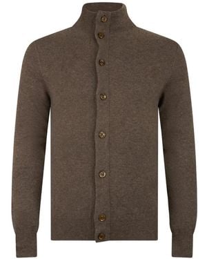 Moorer Arquato High-Neck Button-Up Sweater - Brown