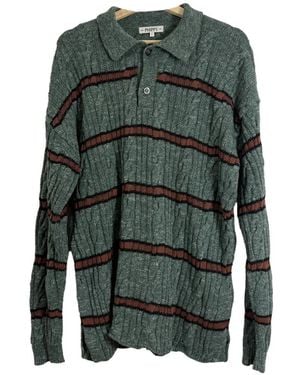 Phipps Cable-Knit Striped Polo-Collar Jumper - Green