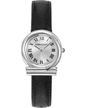 Ferragamo Ronda Gancini Calf Leather Watch - White