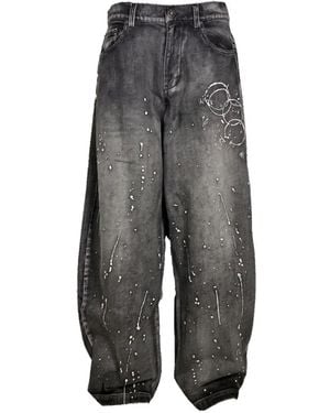 Mostly Heard Rarely Seen Paint-Splatter Wide-Leg Jeans - Grey