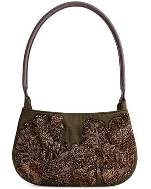 Shanghai Tang Lune Bead-Embellished Shoulder Bag - Brown