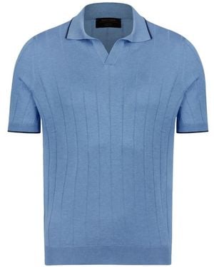 Gran Sasso Ribbed V-Neck T-Shirt - Blue