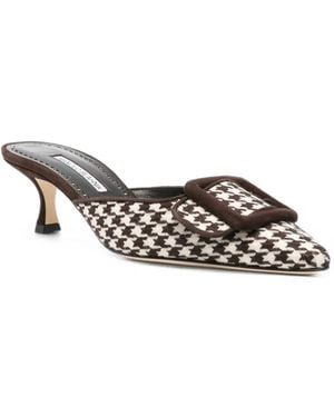 Manolo Blahnik Maysalebi Houndstooth Mules - White