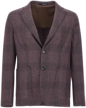Barba Napoli Check-Patterned Single-Breasted Blazer - Purple