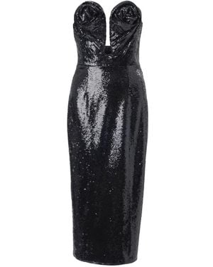 Carolina Herrera U-Neck Sequined Midi Dress - Black