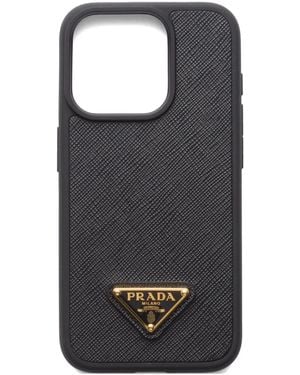Prada Triangle-Logo Iphone 15 Pro Case - Black