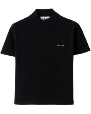 Miu Miu Pull Côtelé À Col Roulé - Noir