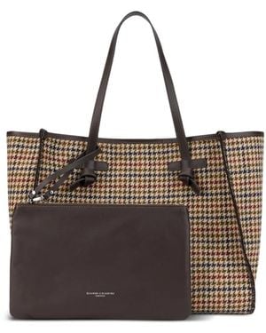 Gianni Chiarini Large Marcella Houndstooth-Pattern Shoulder Bag - Brown