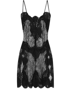 Dolce & Gabbana Lace-Trimmed Slip Dress - Black