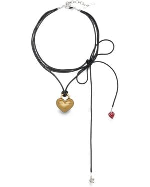 Marc Jacobs Heart-Pendant Cord Necklace - Metallic