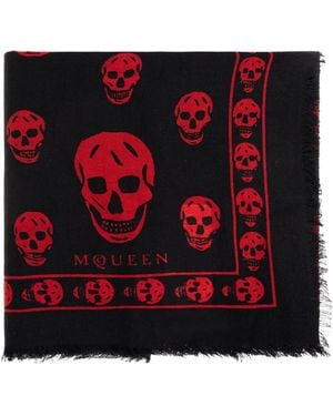 McQueen Sciarpa Con Stampa Classic Skull - Rosso
