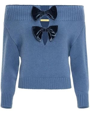 Hellessy Colin Bow Off-Shoulder Jumper - Blue
