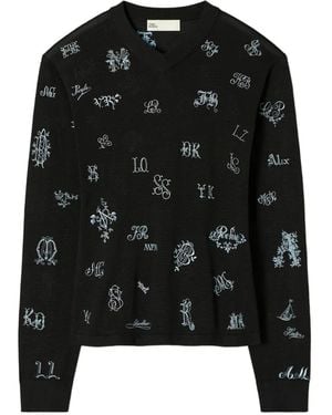 Tory Burch Embroidered Silk Sweater - Black