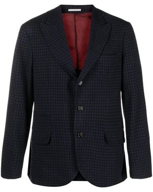 Brunello Cucinelli Houndstooth-Pattern Wool-Blend Blazer - Blue