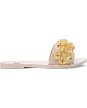 Melissa Babe Springtime Flower-Embellished Slides - Natural