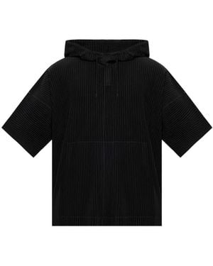 Homme Plissé Issey Miyake Pleated Short-Sleeve Hoodie - Black